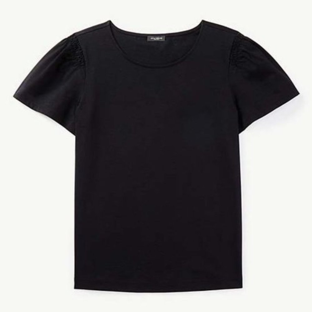 Ann Taylor Black Ruched Shoulder Crewneck Tee - NWT, M, Black